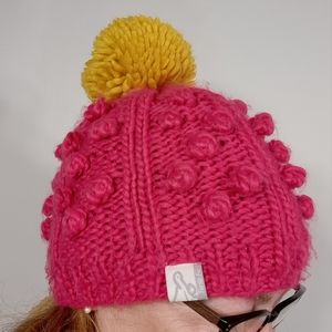 Turtle Fur Raspberry Bobble Knitted Hat